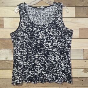 Chico's  Women’s Navy Blue White Abstract Shirred Textured Sleeveless Tank Top